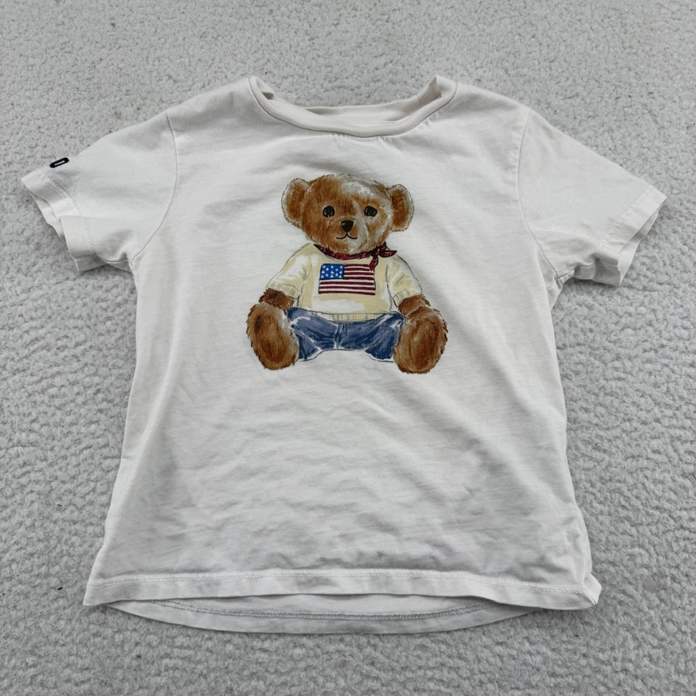 Ralph Lauren USA Polo Bear Shirt Baby 24M White Short Sleeve American Teddy Tee